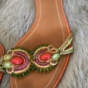 RENE CAOVILLA JEWELED SANDALS EU41 US 10 GORGEOUS jewels orange pink green